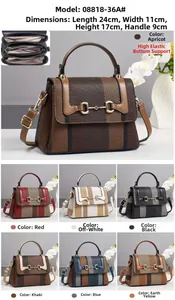 Detail view of contrast canvas bag size L24xW11xH17cm with metal horsebit and seven color options