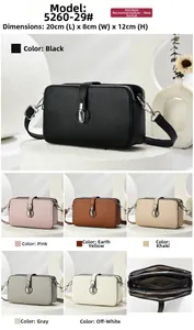 Litchi pattern square shoulder bag with multi-layer zipper design and size details