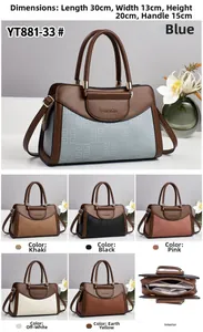 Detail view of stylish tote bag showing internal compartments and six available colors