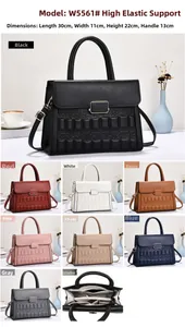 Detail view of stylish embossed handbag showing internal compartments and multi-color options