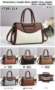 Detail view of large capacity PU leather handbag with multi-compartment interior layout