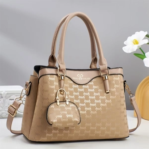 Khaki monogram tote bag with detachable strap and matching mini coin purse keychain