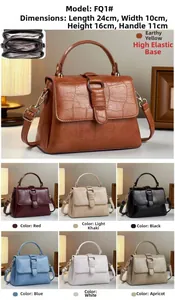 Detail view of vintage crocodile pattern leather handbag with size specs and multi-color options