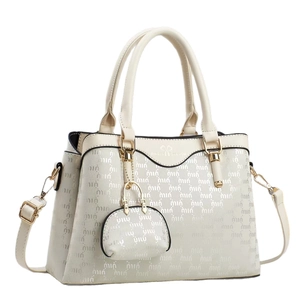 Chic cream white handbag with letter pattern and matching mini purse pendant