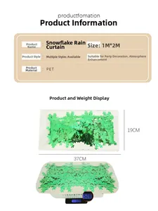 Detailed specifications of green snowflake tinsel curtain made of PET material, 1M by 2M