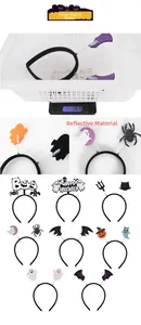 Detail of Halloween headbands with glittery ghosts, spiders, and bats on spring attachments