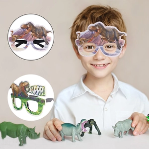Dinosaur themed party glasses for kids featuring a T-Rex design and ROARRR lettering