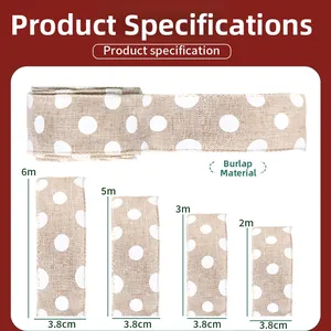 Specifiche nastro in iuta a pois, larghezza 3,8 cm in lunghezze da 2m a 6m