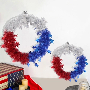 Jour de l'Indépendance Patriotique Couronne de Guirlandes Avec Étoiles Rouge Bleu Argent Célébration du Quatorze Juillet Décoration de Maison