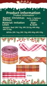 6.3cm faux linen plaid Christmas ribbons with detailed size and weight specifications