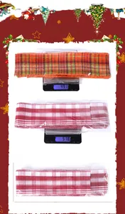 Detailed size and weight measurement of plaid burlap ribbons for Christmas tree decoration