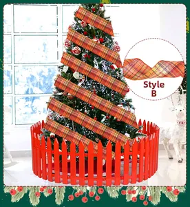 Style B orange plaid ribbon wrapped on Christmas tree with red fence decoration