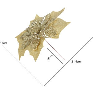 Glittering champagne gold hollow Christmas flower decoration with dimensions of 18x21.5 cm
