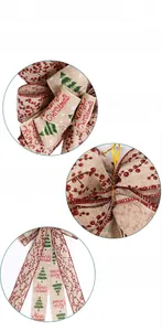 Macro detail of Merry Christmas ribbon bows showing double-layer texture and tie-back wire