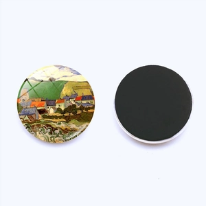 Van Gogh oil painting glass refrigerator magnet with round magnetic base decoration