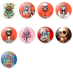 Round Glass Fridge Magnet Skull Skeleton Gothic Street Art Style Refrigerator Decorative Magnetic Sticker