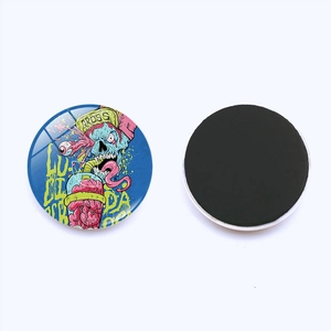 Zombie graffiti 25mm glass skull magnet showing colorful front and magnetic back view
