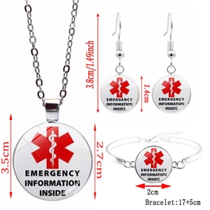 Parure de bijoux d'alerte médicale avec collier boucles d'oreilles et bracelet d'urgence