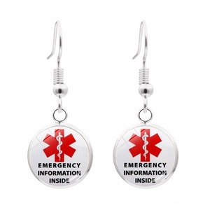 Boucles d'oreilles médicales argentées avec Étoile de la Vie et texte d'urgence