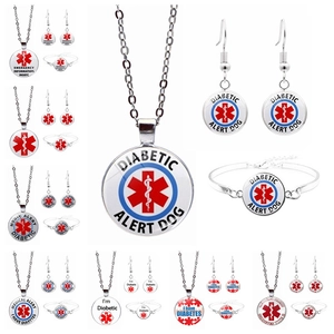 Bijoux Alerte Médicale Collier Bracelet Boucles Oreilles Alliage Verre Étoile De Vie Diabétique Avertissement Urgence Pour Femmes