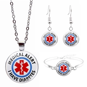 Parure bijoux d'alerte médicale 3 pièces avec message Diabète et logo Étoile de la Vie