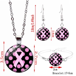 Conjunto de joyas lazo rosa cáncer de mama con collar, pendientes y pulsera ajustable