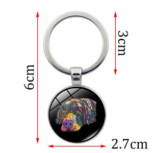 Neon Labrador retriever glass cabochon keychain with 6cm total length and size markings