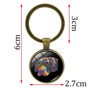 Labrador pop art keychain with bronze pendant and glass dome including size measurements