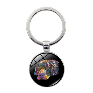 Pop Art Labrador Dog Head Metal Keychain Artistic Neon Style Zinc Alloy Glass Cabochon Key Ring For Dog Lovers Gift