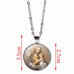 Collier avec pendentif Saint Joseph, chaîne en argent et cabochon en verre religieux