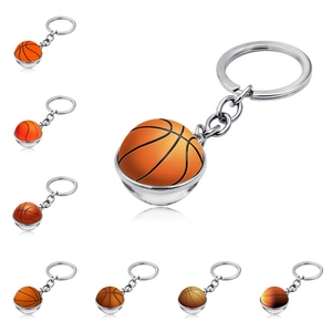Basketball Keychain Double Sided Glass Ball Pendant Zinc Alloy Key Ring For Sports Fans Bags Decoration Accessory