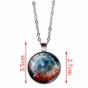 Silver necklace with nebula galaxy pendant featuring 2.7cm glass stone and 3.5cm drop