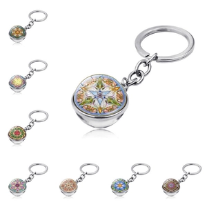Portachiavi a Sfera in Vetro Yoga Mandala Pendente in Lega di Zinco Gemma Temporale Doppia Faccia Portachiavi Geometrico Bohemien Regalo