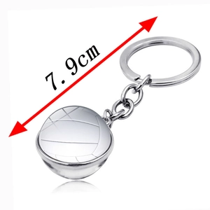 Volleyball glass gem keychain in polished silver metal alloy 7.9cm total length