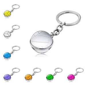 Volleyball Double Sided Glass Ball Keychain Zinc Alloy Sports Theme Time Gem Keyring For Fans Souvenir Bag Pendant Gift