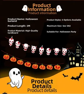 Detailansicht der 3M Halloween-Banner aus Papier mit Totenkopf- und Kürbisdesigns