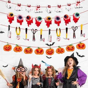 Striscione di Carta di Halloween Strumenti Insanguinati Zucca Fantasma Teschio Ghirlanda Decorazione Festa per Bar KTV Puntelli Atmosfera