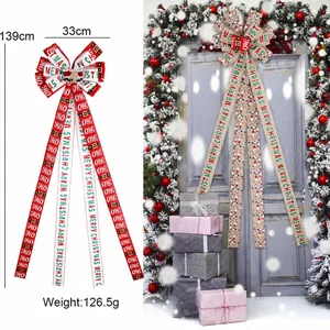 Fiocco per albero di Natale da 139cm con scritte festive e nastro in simil lino di qualità