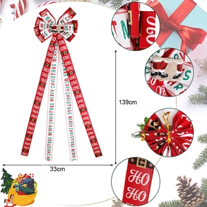 Fiocco gigante da 139cm per albero di Natale con stampa Merry Christmas festiva