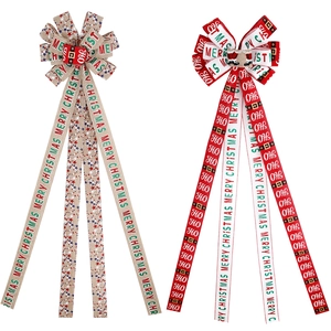 Due fiocchi per albero di Natale con testo Merry Christmas e motivi rossi Ho Ho Ho