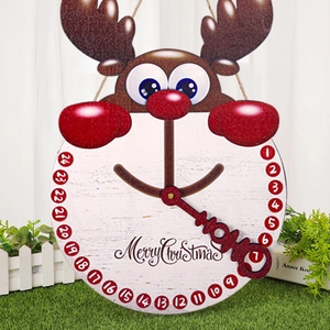 Wooden Christmas countdown reindeer clock with 1-24 numbers for holiday door decor