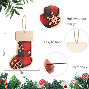 Plaid wooden Christmas stocking ornaments with snowflake cutout for tree decoration