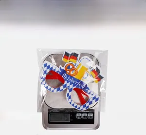 Oktoberfest party glasses in packaging showing Bavarian patterns and lightweight 17.5g design