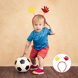 Kids football party headband with spring red and yellow hands for cheering fans