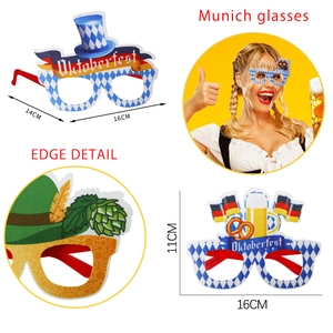 Funny Oktoberfest party glasses props with Munich beer festival elements and blue patterns
