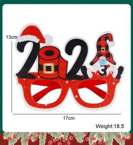 Christmas 2023 felt party glasses with size dimensions 17x13cm and product weight details