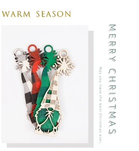 Set of four wooden faceless gnome ornaments with plaid patterns for Christmas tree decor