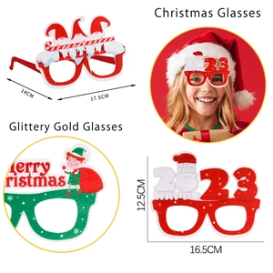Christmas felt party glasses set featuring dwarf and Happy New Year 2023 decorations