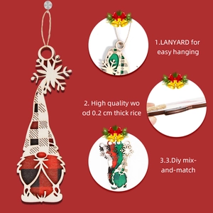 Plaid wooden Christmas gnome hanging ornament with red and black buffalo check pattern