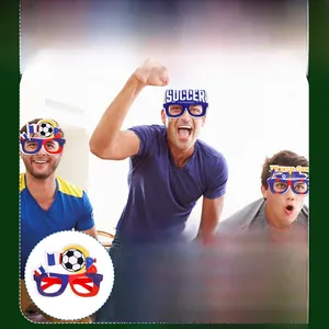 Three football party paper glasses with France flag, World Cup, and Soccer Tournament themes